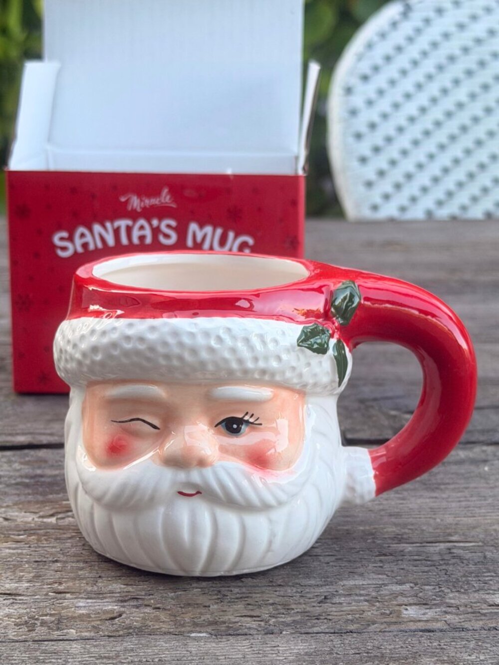 MIRACLE Winking Santa's Coffee Mug Pop Up Bar Holly Christmas New In Box RETRO